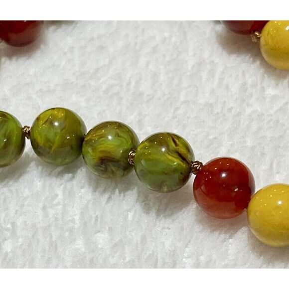JOAN RIVERS Green & Yellow Jasper Carnelian 12mm Bead Necklace 60" Opera Aztec - Picture 7 of 8